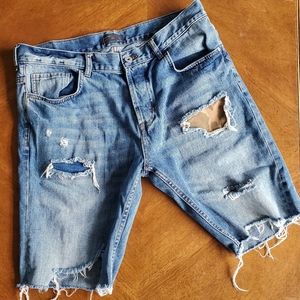 Zara Man Denim Ripped Cut Off Jean Denim Shorts Camoflauge Pattern 34